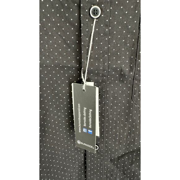 Burnside Black White Polka Dot Short Sleeve Button Up Shirt Men Large New Cotton - Picture 3 of 5